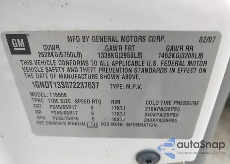 2007 Chevrolet Trailblazer из США, поврежденный, VIN 1GNDT3S072237637